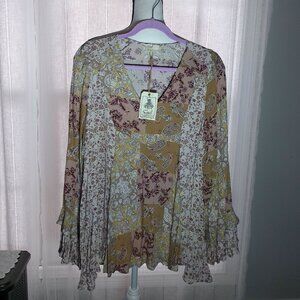 EASEL Los Angeles NWT Long Sleeve V-Neck Flowy Floral Tunic Blouse L